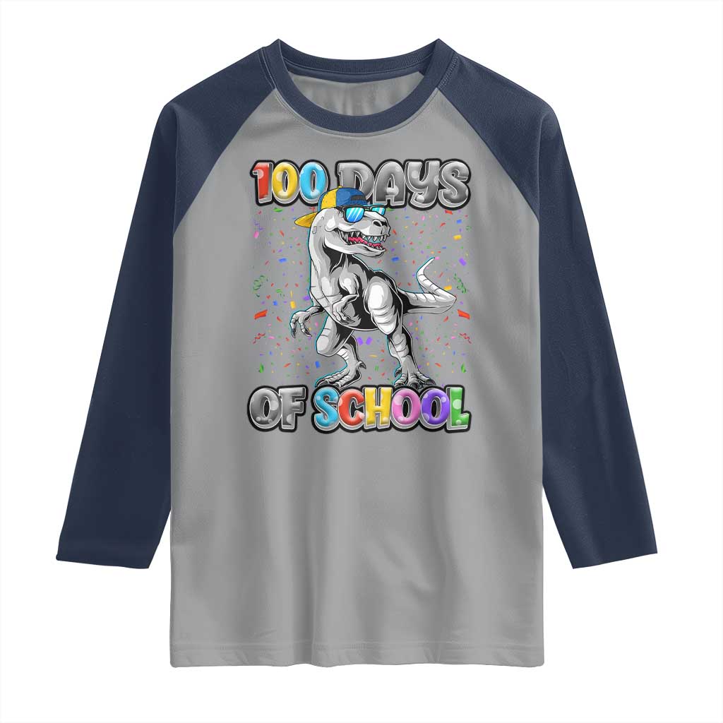 100 Days Of School Raglan Shirt Funny Cool Dinosaur Trex 100 Days Smarter TS10 Sport Gray Navy Print Your Wear