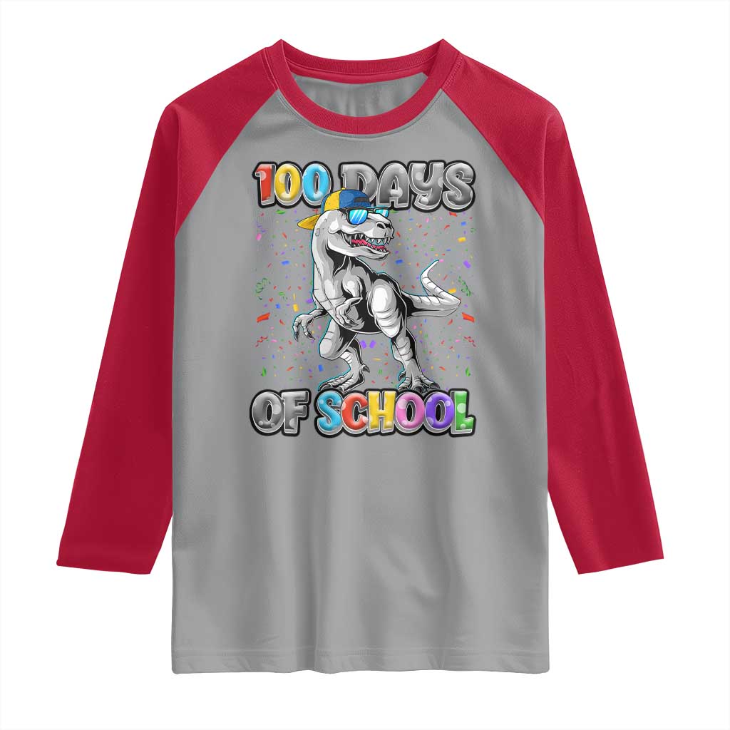 100 Days Of School Raglan Shirt Funny Cool Dinosaur Trex 100 Days Smarter TS10 Sport Gray Red Print Your Wear