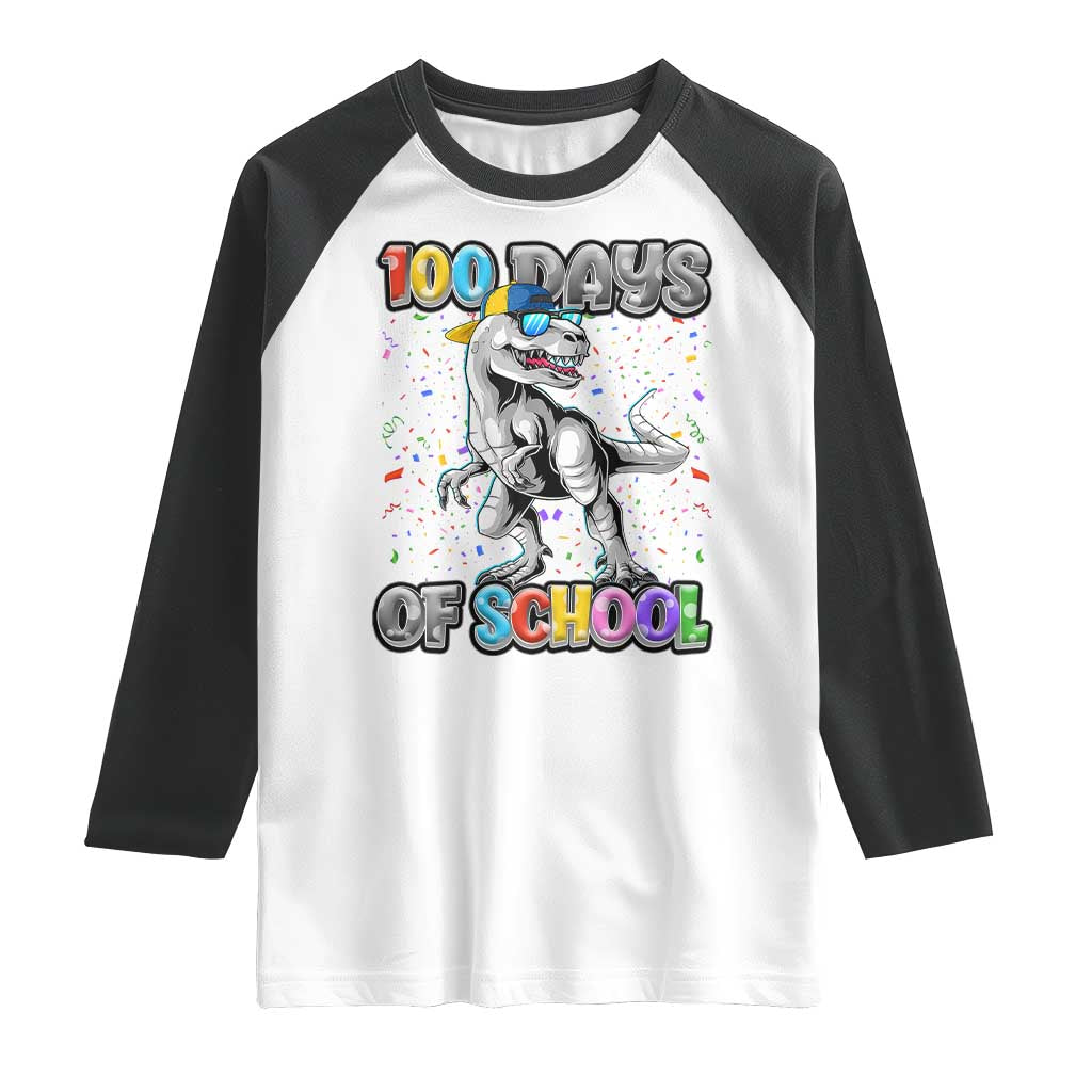 100 Days Of School Raglan Shirt Funny Cool Dinosaur Trex 100 Days Smarter TS10 White Black Print Your Wear