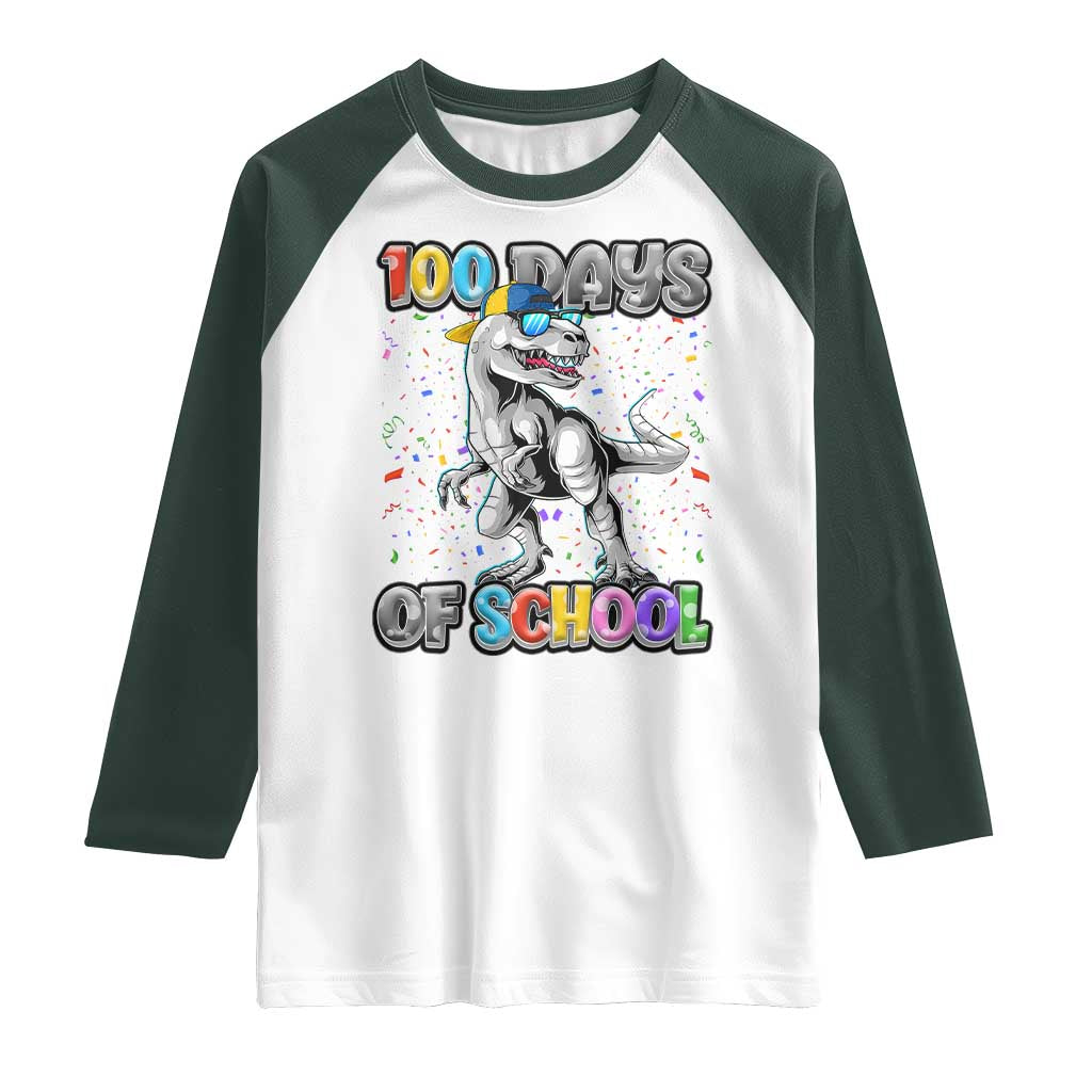 100 Days Of School Raglan Shirt Funny Cool Dinosaur Trex 100 Days Smarter TS10 White Dark Forest Green Print Your Wear