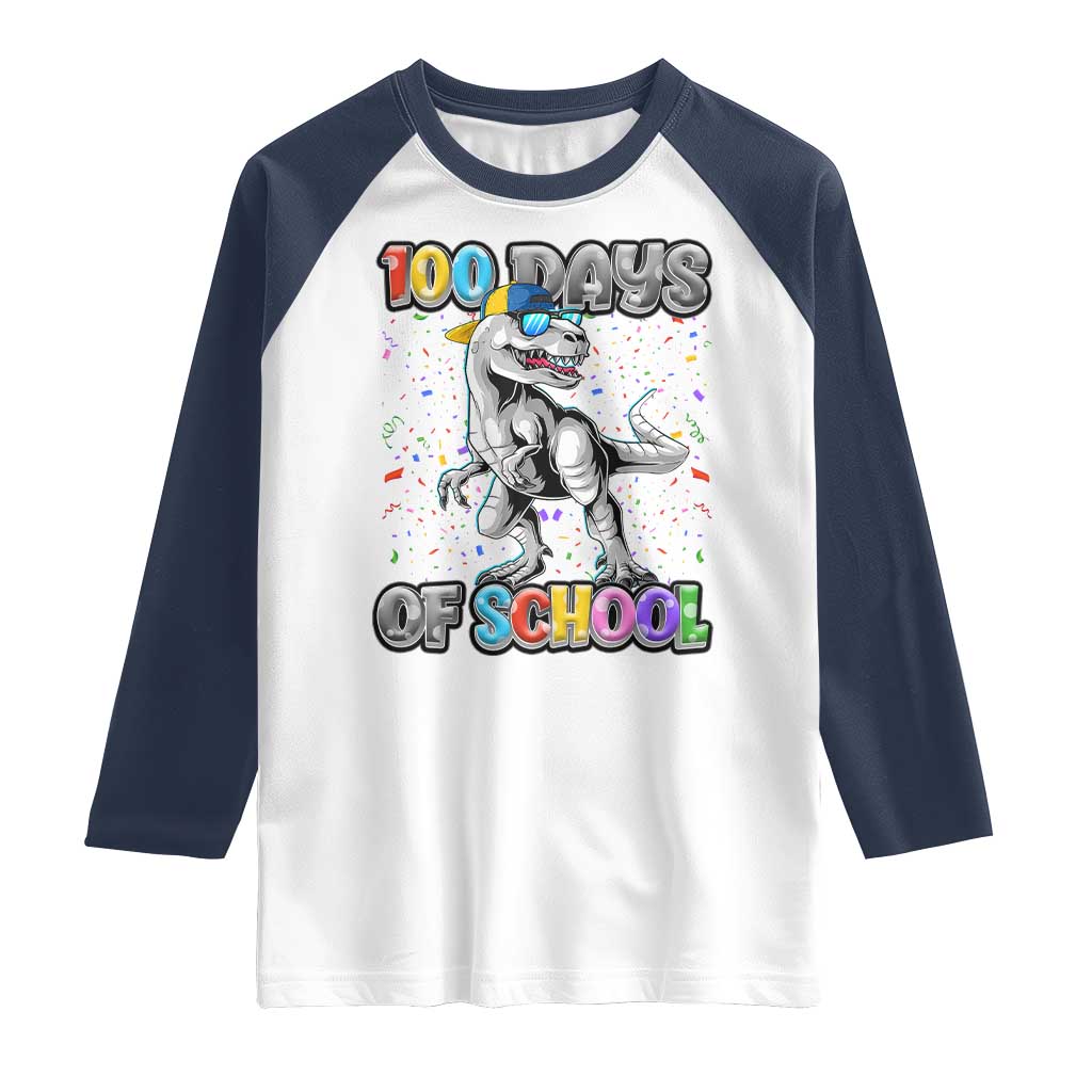 100 Days Of School Raglan Shirt Funny Cool Dinosaur Trex 100 Days Smarter TS10 White Navy Print Your Wear