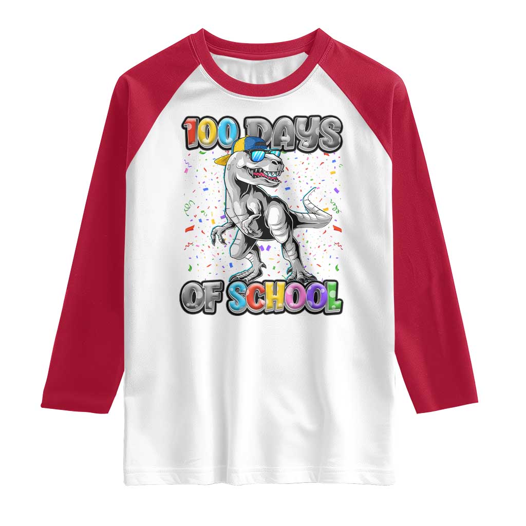 100 Days Of School Raglan Shirt Funny Cool Dinosaur Trex 100 Days Smarter TS10 White Red Print Your Wear