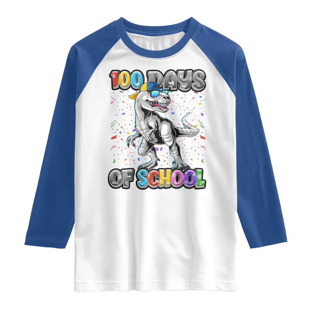 100 Days Of School Raglan Shirt Funny Cool Dinosaur Trex 100 Days Smarter TS10 White Royal Print Your Wear