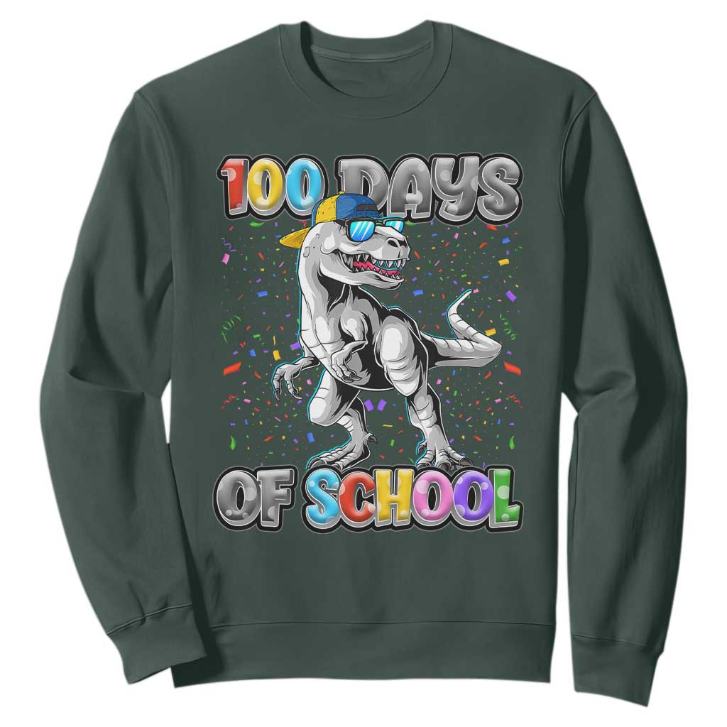 100 Days Of School Sweatshirt Funny Cool Dinosaur Trex 100 Days Smarter TS10 Dark Forest Green Print Your Wear