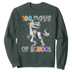 100 Days Of School Sweatshirt Funny Cool Dinosaur Trex 100 Days Smarter TS10 Dark Forest Green Print Your Wear