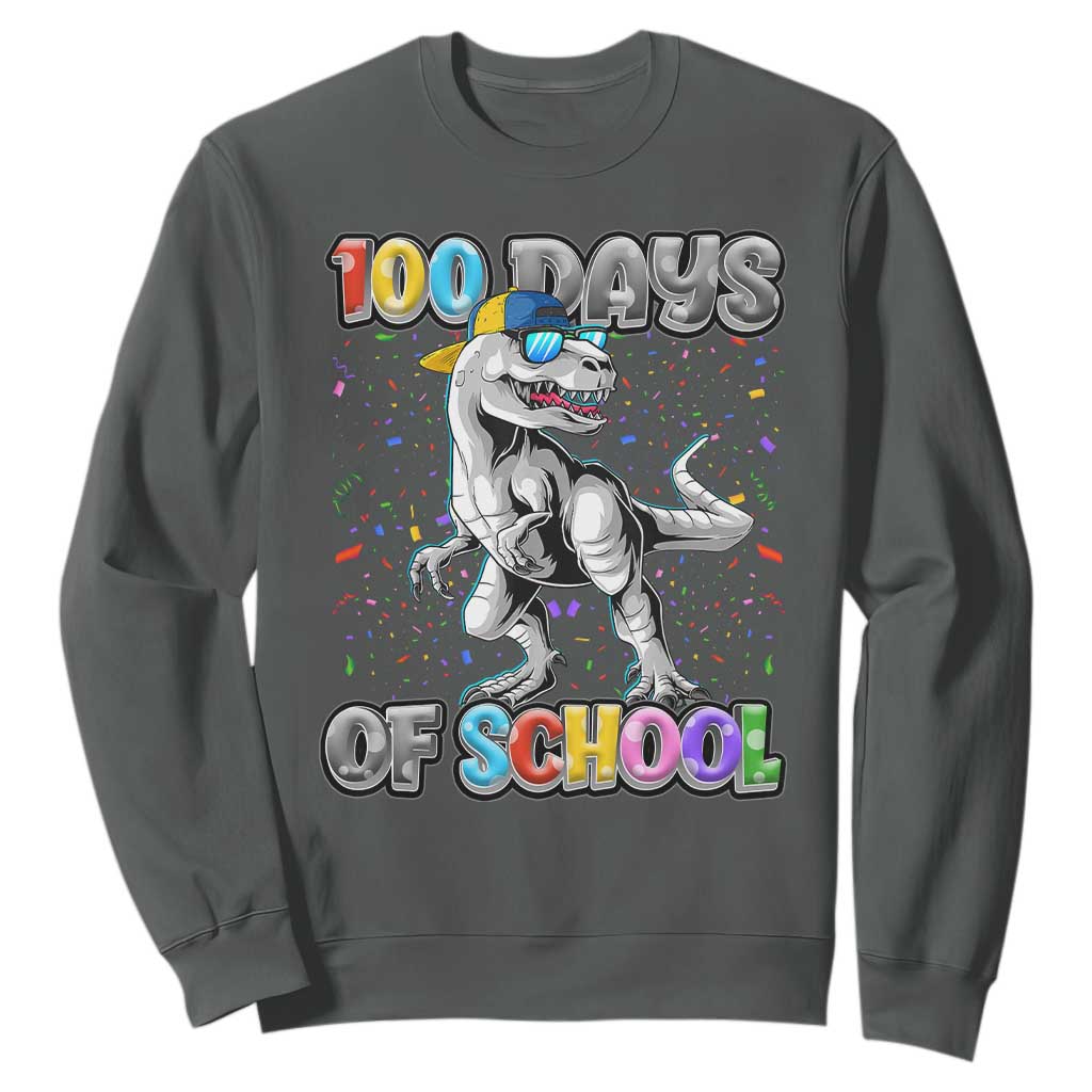 100 Days Of School Sweatshirt Funny Cool Dinosaur Trex 100 Days Smarter TS10 Dark Heather Print Your Wear