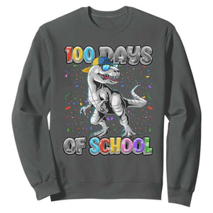 100 Days Of School Sweatshirt Funny Cool Dinosaur Trex 100 Days Smarter TS10 Dark Heather Print Your Wear