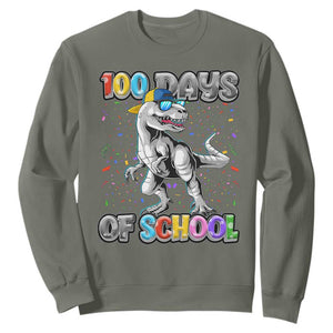 100 Days Of School Sweatshirt Funny Cool Dinosaur Trex 100 Days Smarter TS10 Military Green Print Your Wear