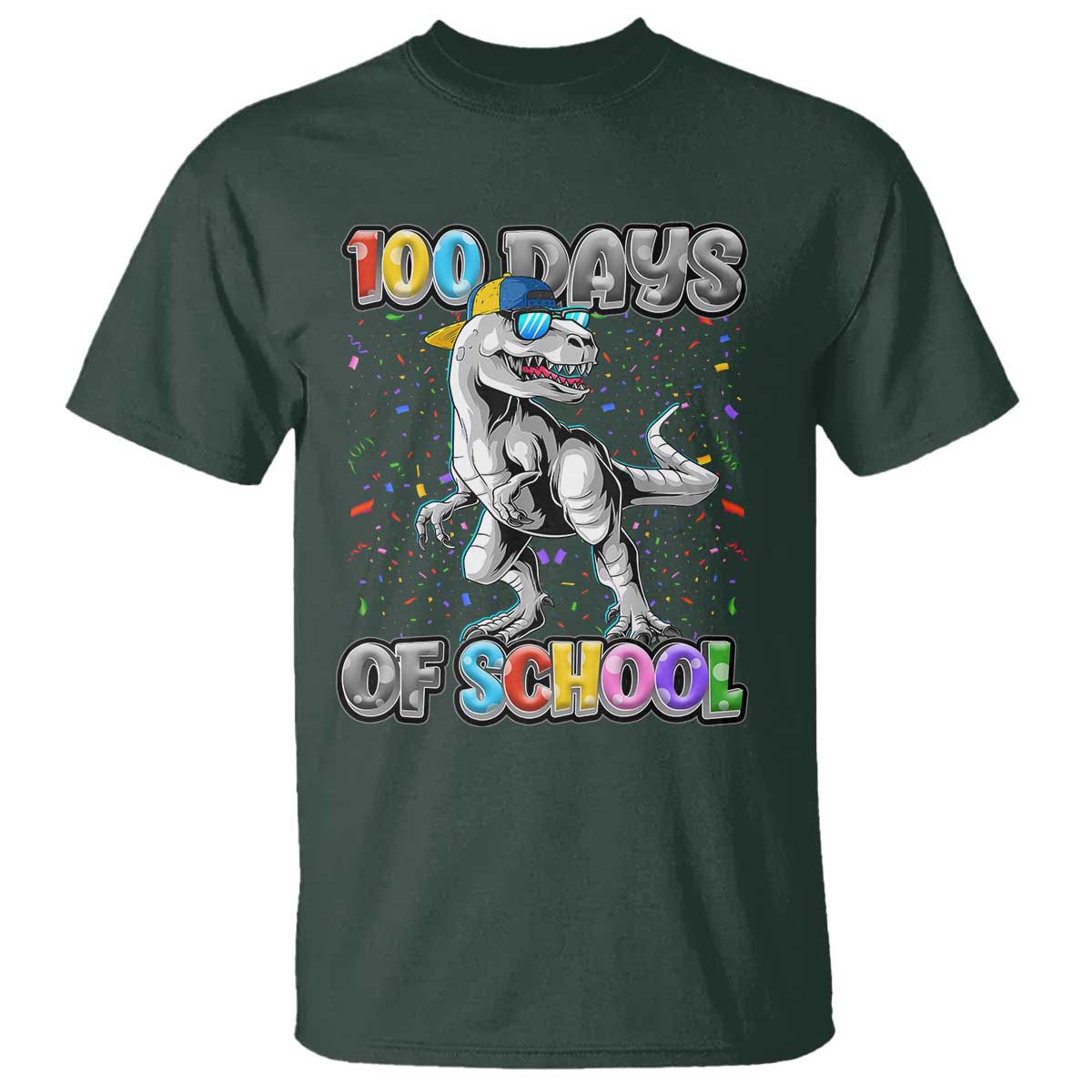 100 Days Of School T Shirt Funny Cool Dinosaur Trex 100 Days Smarter TS10 Dark Forest Green Print Your Wear
