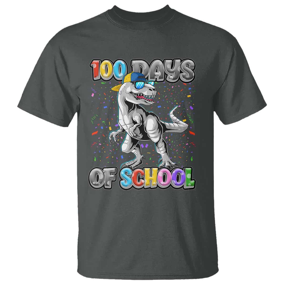 100 Days Of School T Shirt Funny Cool Dinosaur Trex 100 Days Smarter TS10 Dark Heather Print Your Wear