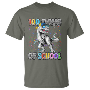 100 Days Of School T Shirt Funny Cool Dinosaur Trex 100 Days Smarter TS10 Military Green Print Your Wear
