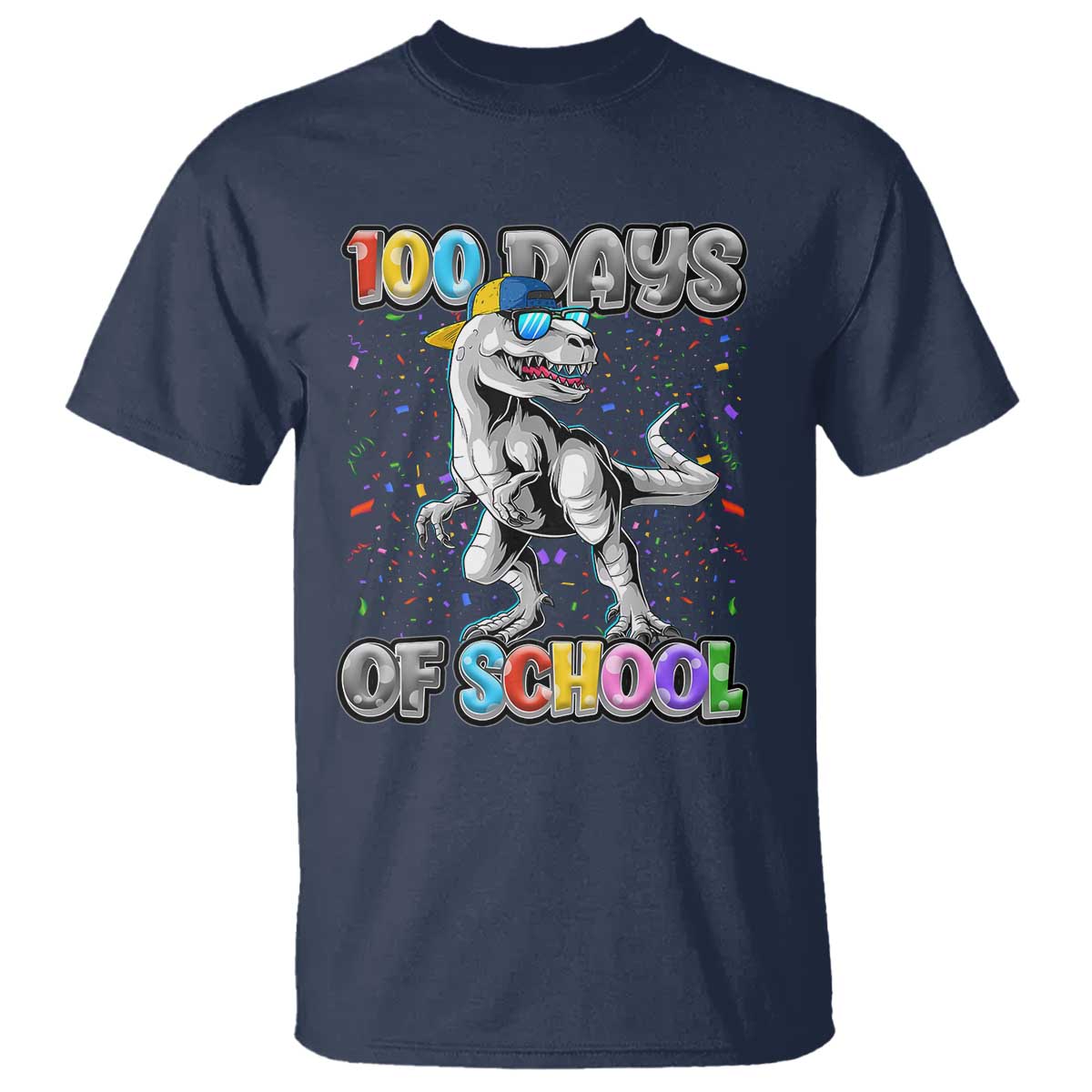 100 Days Of School T Shirt Funny Cool Dinosaur Trex 100 Days Smarter TS10 Navy Print Your Wear