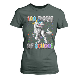 100 Days Of School T Shirt For Women Funny Cool Dinosaur Trex 100 Days Smarter TS10 Dark Forest Green Print Your Wear
