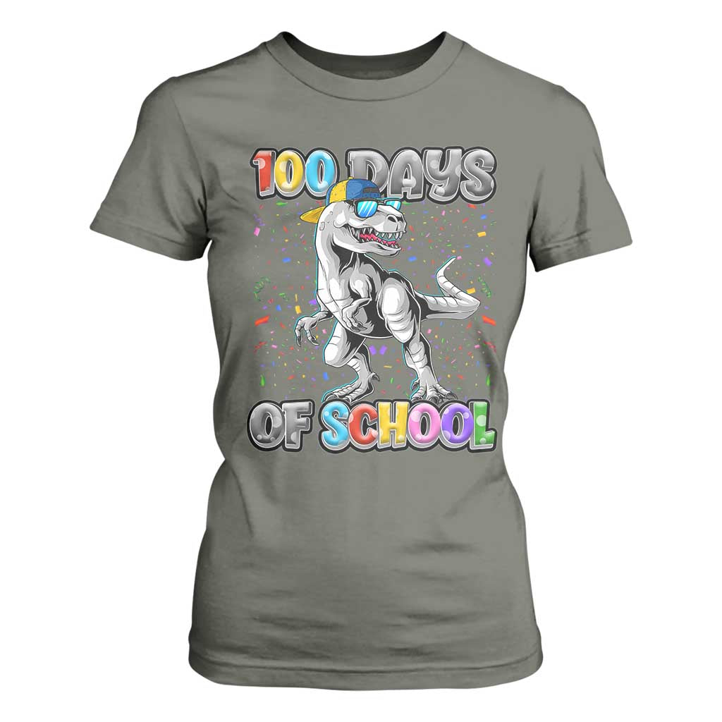100 Days Of School T Shirt For Women Funny Cool Dinosaur Trex 100 Days Smarter TS10 Military Green Print Your Wear