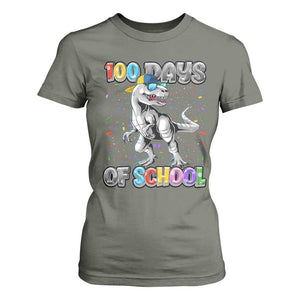 100 Days Of School T Shirt For Women Funny Cool Dinosaur Trex 100 Days Smarter TS10 Military Green Print Your Wear