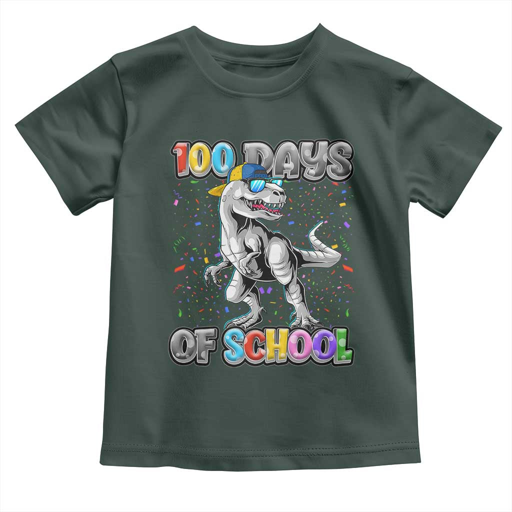 100 Days Of School Toddler T Shirt Funny Cool Dinosaur Trex 100 Days Smarter TS10 Dark Forest Green Print Your Wear