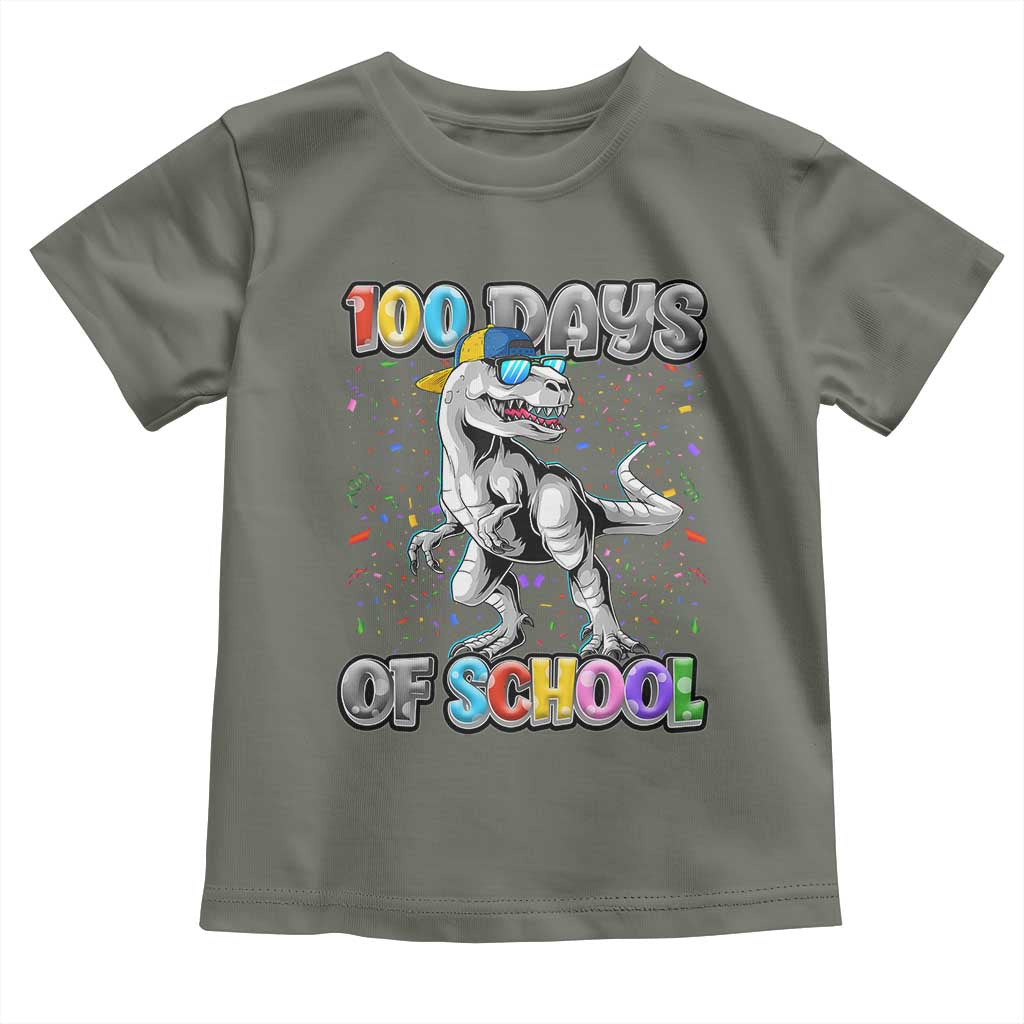 100 Days Of School Toddler T Shirt Funny Cool Dinosaur Trex 100 Days Smarter TS10 Military Green Print Your Wear