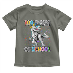 100 Days Of School Toddler T Shirt Funny Cool Dinosaur Trex 100 Days Smarter TS10 Military Green Print Your Wear