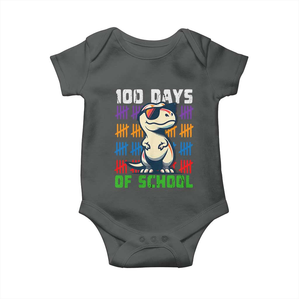 100 Days of School 100th Day Dino Baby Onesie TS10 Dark Heather Print Your Wear