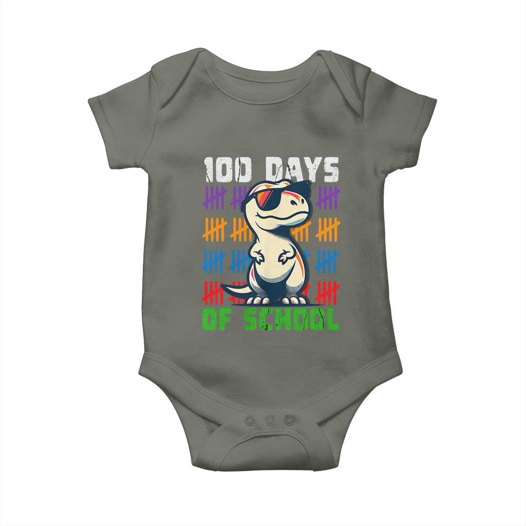 100 Days of School 100th Day Dino Baby Onesie TS10 Military Green Print Your Wear