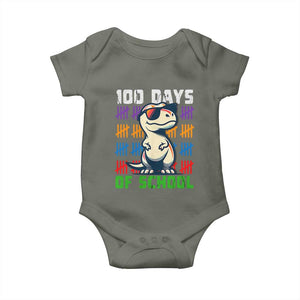 100 Days of School 100th Day Dino Baby Onesie TS10 Military Green Print Your Wear