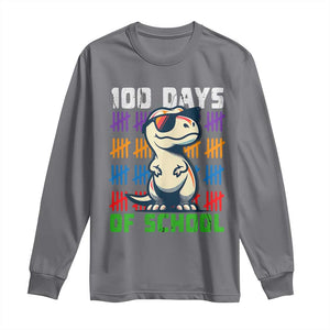 100 Days of School 100th Day Dino Long Sleeve Shirt TS10 Charcoal Print Your Wear