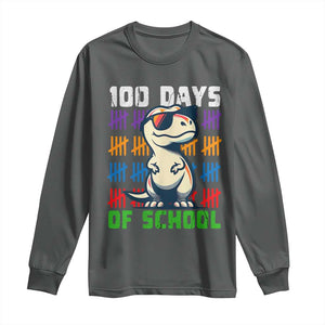 100 Days of School 100th Day Dino Long Sleeve Shirt TS10 Dark Heather Print Your Wear