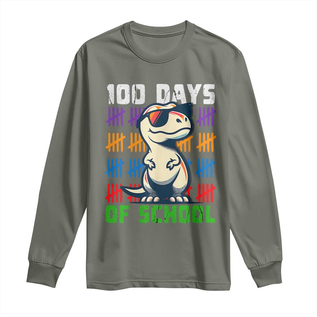 100 Days of School 100th Day Dino Long Sleeve Shirt TS10 Military Green Print Your Wear