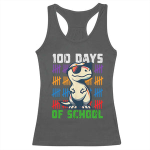 100 Days of School 100th Day Dino Racerback Tank Top TS10 Dark Heather Print Your Wear