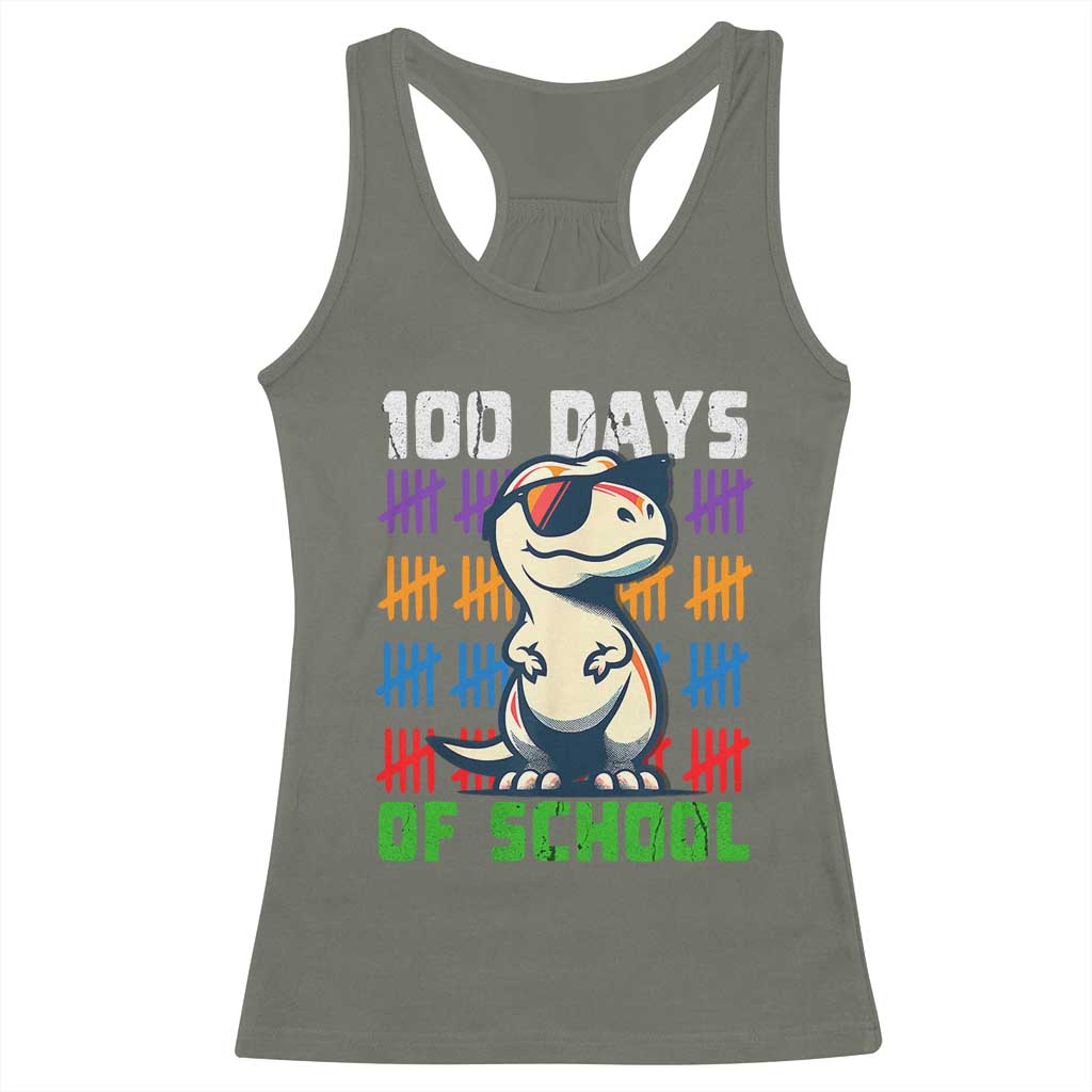 100 Days of School 100th Day Dino Racerback Tank Top TS10 Military Green Print Your Wear
