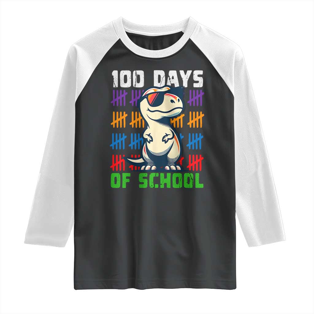 100 Days of School 100th Day Dino Raglan Shirt TS10 Black White Print Your Wear