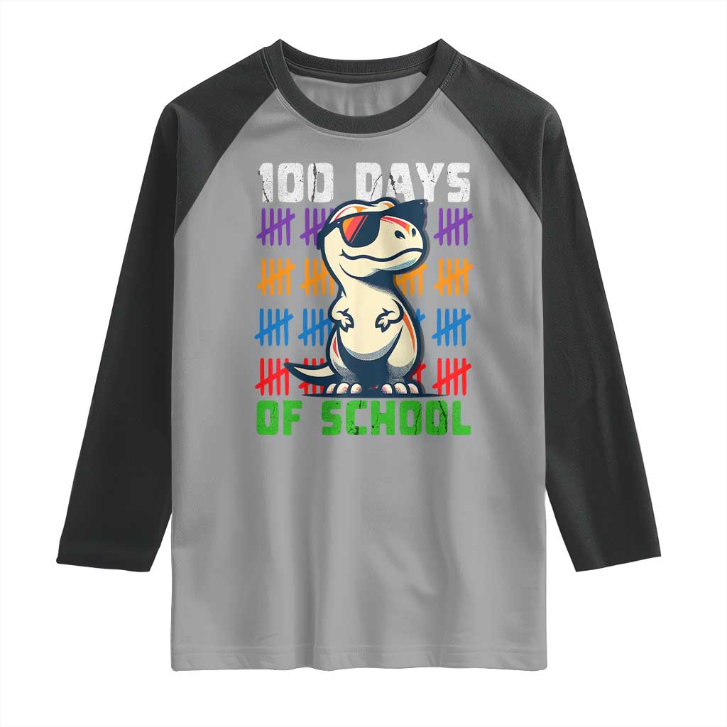 100 Days of School 100th Day Dino Raglan Shirt TS10 Sport Gray Black Print Your Wear