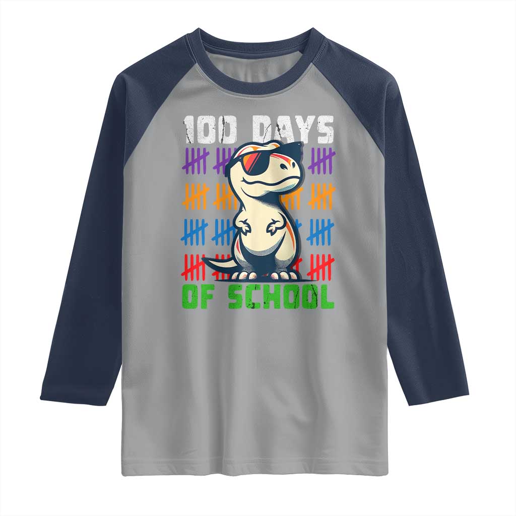 100 Days of School 100th Day Dino Raglan Shirt TS10 Sport Gray Navy Print Your Wear
