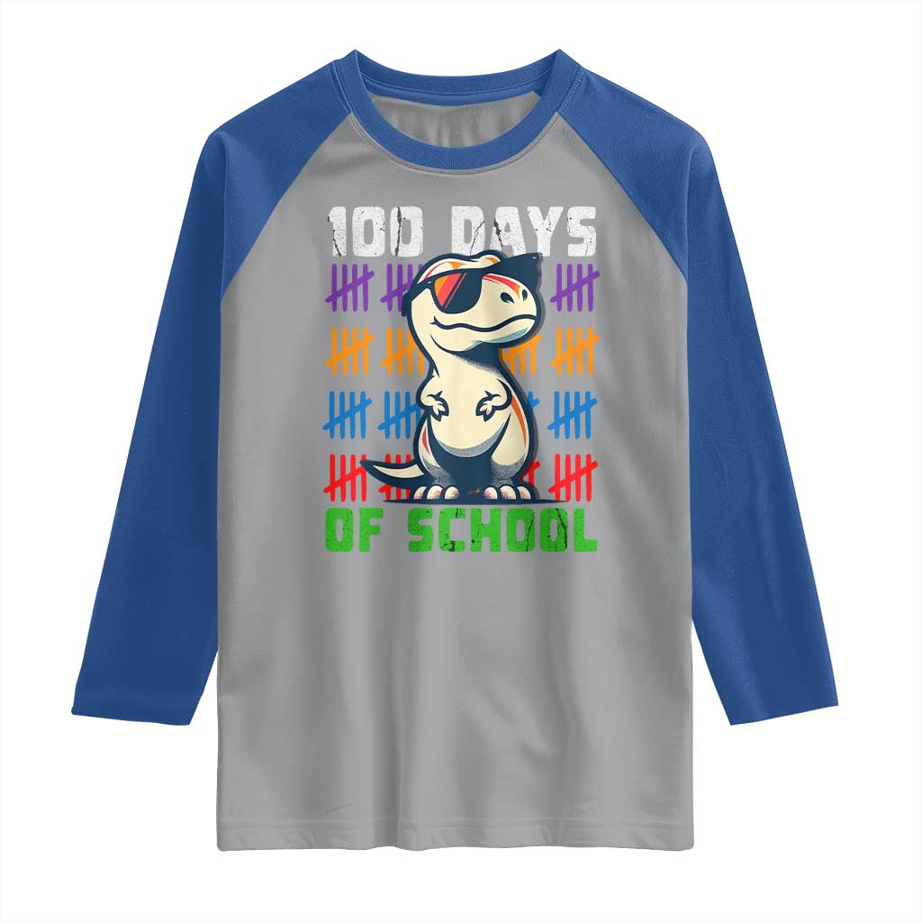 100 Days of School 100th Day Dino Raglan Shirt TS10 Sport Gray Royal Print Your Wear