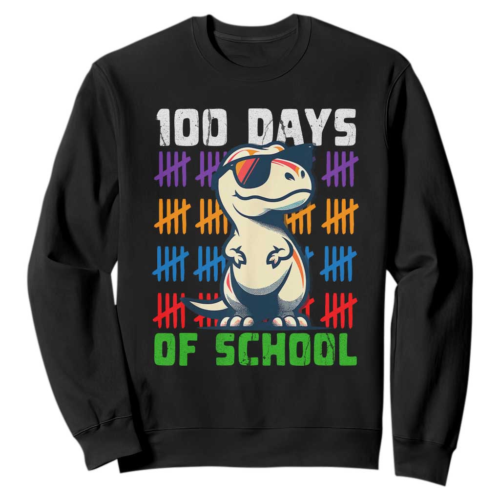 100 Days of School 100th Day Dino Sweatshirt TS10 Black Print Your Wear