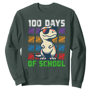 100 Days of School 100th Day Dino Sweatshirt TS10 Dark Forest Green Print Your Wear