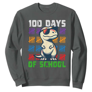100 Days of School 100th Day Dino Sweatshirt TS10 Dark Heather Print Your Wear