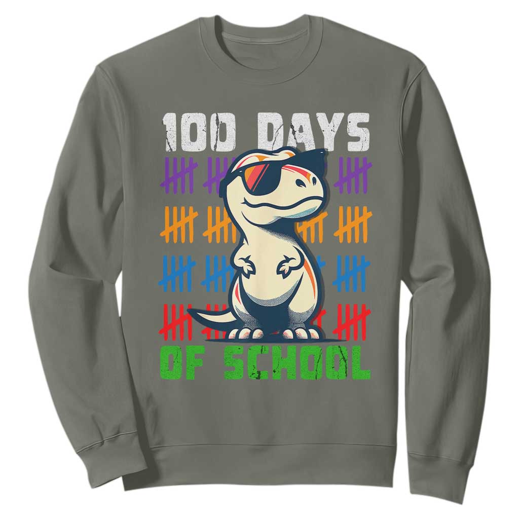 100 Days of School 100th Day Dino Sweatshirt TS10 Military Green Print Your Wear
