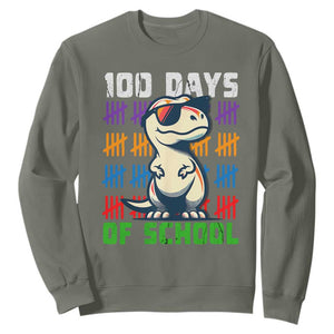 100 Days of School 100th Day Dino Sweatshirt TS10 Military Green Print Your Wear