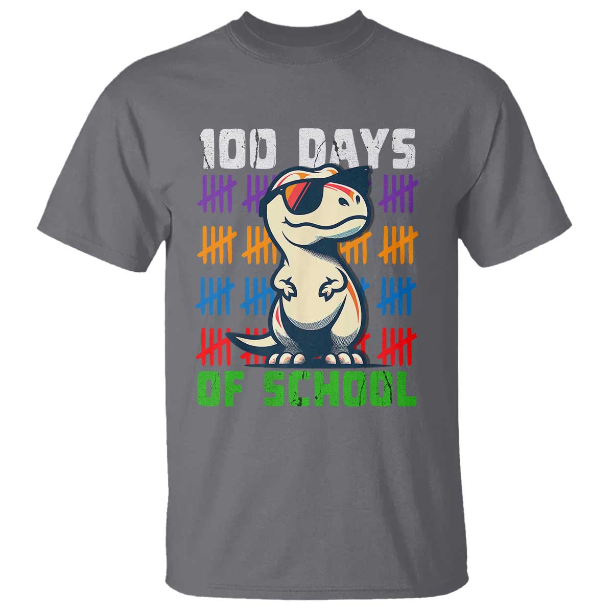 100 Days of School 100th Day Dino T Shirt TS10 Charcoal Print Your Wear
