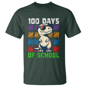 100 Days of School 100th Day Dino T Shirt TS10 Dark Forest Green Print Your Wear