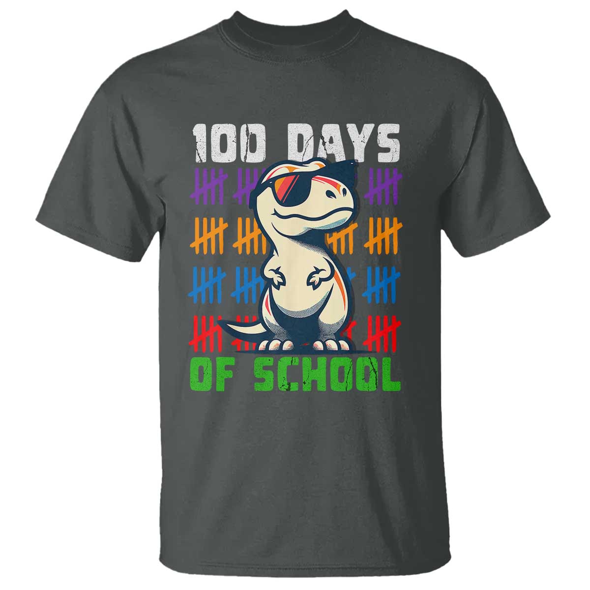 100 Days of School 100th Day Dino T Shirt TS10 Dark Heather Print Your Wear