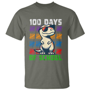 100 Days of School 100th Day Dino T Shirt TS10 Military Green Print Your Wear
