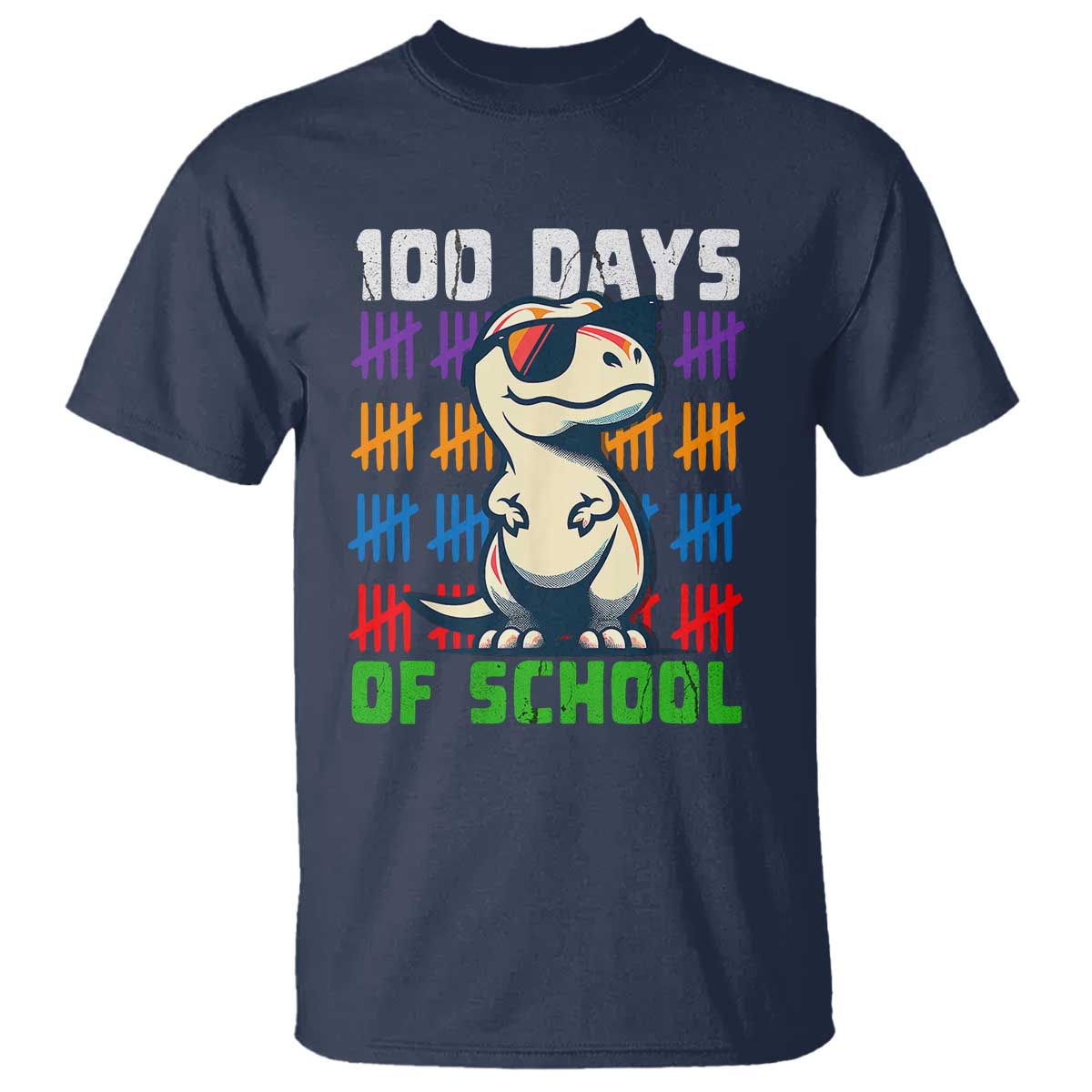 100 Days of School 100th Day Dino T Shirt TS10 Navy Print Your Wear