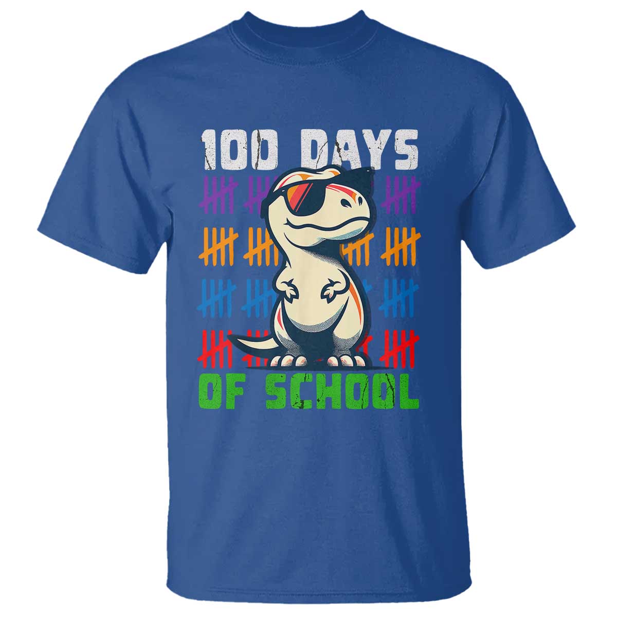 100 Days of School 100th Day Dino T Shirt TS10 Royal Blue Print Your Wear