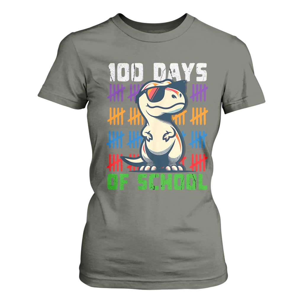 100 Days of School 100th Day Dino T Shirt For Women TS10 Military Green Print Your Wear