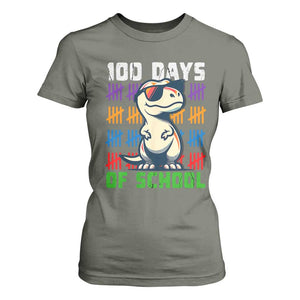 100 Days of School 100th Day Dino T Shirt For Women TS10 Military Green Print Your Wear