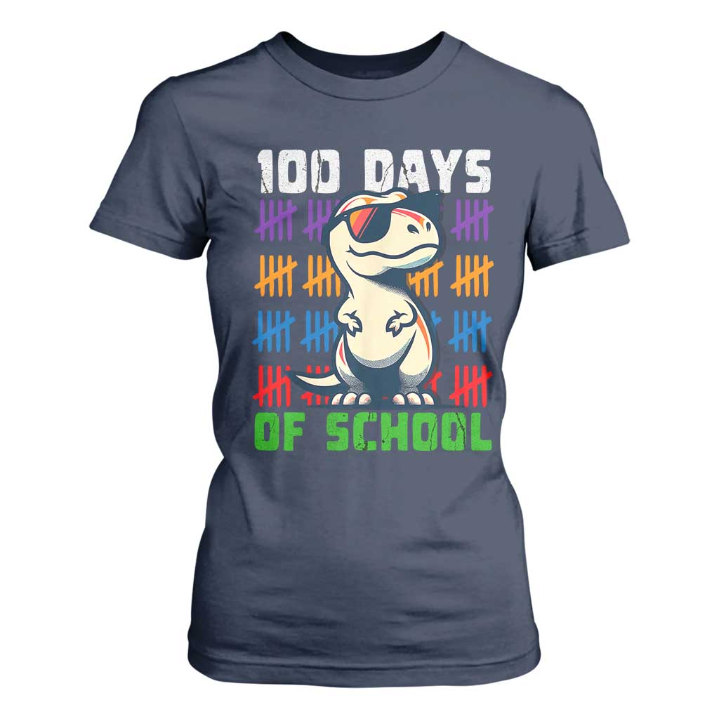 100 Days of School 100th Day Dino T Shirt For Women TS10 Navy Print Your Wear