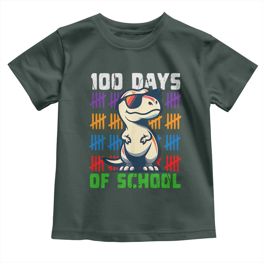 100 Days of School 100th Day Dino Toddler T Shirt TS10 Dark Forest Green Print Your Wear