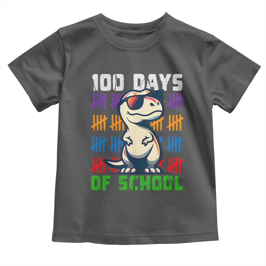 100 Days of School 100th Day Dino Toddler T Shirt TS10 Dark Heather Print Your Wear